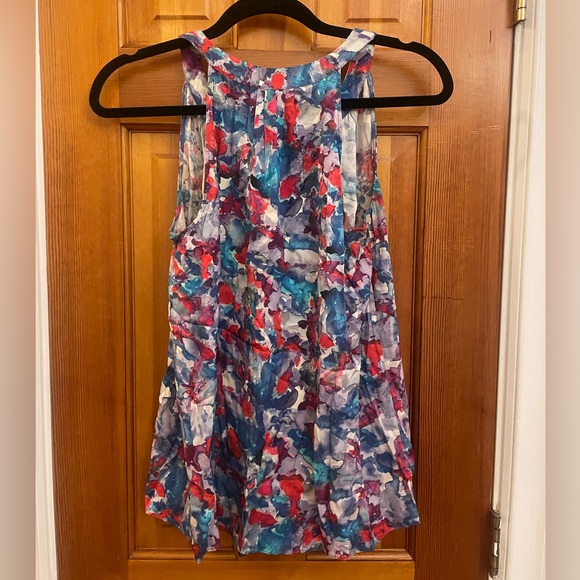 Theory Watercolor Floral Silk Top, Size P (Small) - Picture 3 of 4